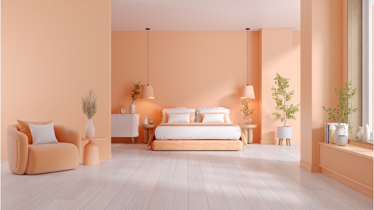 2024 színében, a pantone peach fuzz árnyalatban tündöklő lakás