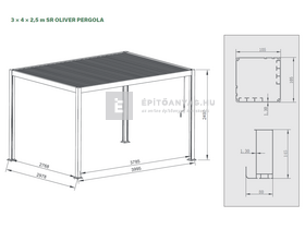 Sunrite Oliver pergola, átalakító konzollal 3x4 m, fekete