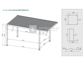 Sunrite Oliver pergola, átalakító konzollal 3x5 m, fekete