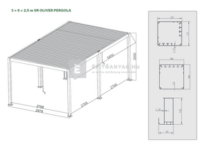 Sunrite Oliver pergola, átalakító konzollal 3x6 m, fekete