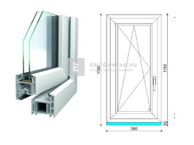 Königablak Veka 70 AD 2r üv BNY 60x120 cm bal fehér ablak