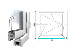 Königablak Veka 70 AD 3r üv BNY 120x120 cm bal fehér ablak