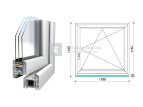 Königablak Veka 70 AD 3r üv BNY 120x120 cm jobb fehér ablak