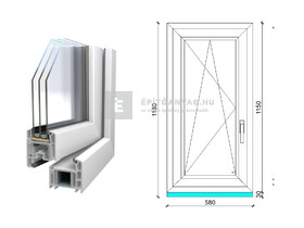 Königablak Veka 70 AD 3r üv BNY 60x120 cm bal fehér ablak