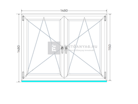 Königablak Veka 70 AD 2r üv BNY-BNY 150x120 cm fehér kétszárnyú tokosztott ablak