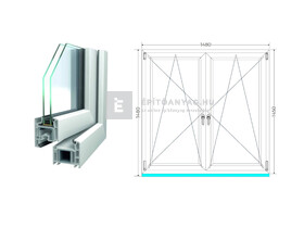 Königablak Veka 70 AD 2r üv BNY-BNY 150x150 cm fehér kétszárnyú tokosztott ablak