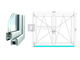 Königablak Veka 70 AD 2r üv BNY-BNY 160x130 cm fehér kétszárnyú tokosztott ablak