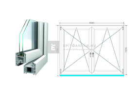 Königablak Veka 70 AD 2r üv BNY-BNY 170x135 cm fehér kétszárnyú tokosztott ablak