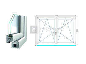 Königablak Veka 70 AD 2r üv BNY-BNY 180x135 cm fehér kétszárnyú tokosztott ablak