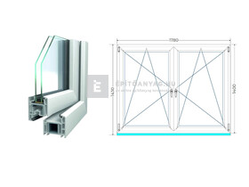 Königablak Veka 70 AD 2r üv BNY-BNY 180x145 cm fehér kétszárnyú tokosztott ablak Königablak Veka 70 AD 2r üv BNY-BNY 180x145 cm fehér kétszárnyú tokosztott ablak