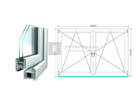 Königablak Veka 70 AD 2r üv BNY-BNY 210x145 cm fehér kétszárnyú tokosztott ablak Königablak Veka 70 AD 2r üv BNY-BNY 210x145 cm fehér kétszárnyú tokosztott ablak