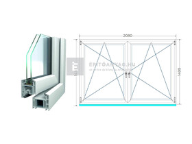 Königablak Veka 70 AD 2r üv BNY-BNY 210x145 cm fehér kétszárnyú tokosztott ablak