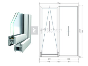 Königablak Veka 70 AD 2r üv T-B 180x240 cm bal fehér erkélyajtó