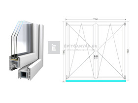 Königablak Veka 70 AD 3r üv BNY-BNY 120x120 cm fehér kétszárnyú tokosztott ablak