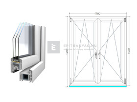 Königablak Veka 70 AD 3r üv BNY-BNY 120x150 cm fehér kétszárnyú tokosztott ablak