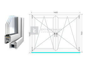 Königablak Veka 70 AD 3r üv BNY-BNY 150x120 cm fehér kétszárnyú tokosztott ablak