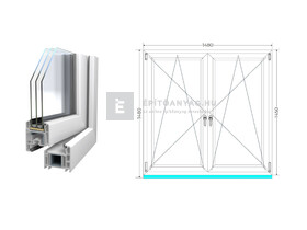 Königablak Veka 70 AD 3r üv BNY-BNY 150x150 cm fehér kétszárnyú tokosztott ablak