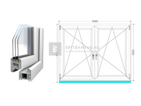Königablak Veka 70 AD 3r üv BNY-BNY 160x130 cm fehér kétszárnyú tokosztott ablak Königablak Veka 70 AD 3r üv BNY-BNY 160x130 cm fehér kétszárnyú tokosztott ablak