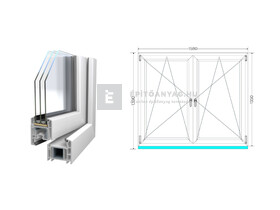 Königablak Veka 70 AD 3r üv BNY-BNY 160x140 cm fehér kétszárnyú tokosztott ablak