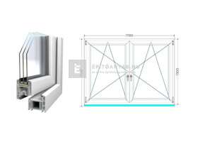 Königablak Veka 70 AD 3r üv BNY-BNY 180x135 cm fehér kétszárnyú tokosztott ablak