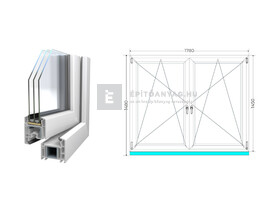 Königablak Veka 70 AD 3r üv BNY-BNY 180x150 cm fehér kétszárnyú tokosztott ablak Königablak Veka 70 AD 3r üv BNY-BNY 180x150 cm fehér kétszárnyú tokosztott ablak