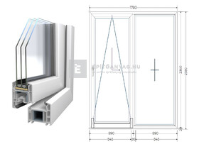 Königablak Veka 70 AD 3r üv T-B 180x240 cm bal fehér erkélyajtó