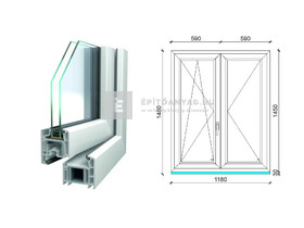 Königablak Veka 70 AD 2r üv NY-BNY 120x150 cm bal fehér kétszárnyú váltószárnyas ablak