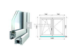 Königablak Veka 70 AD 2r üv NY-BNY 150x120 cm bal fehér kétszárnyú váltószárnyas ablak