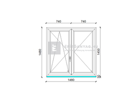 Königablak Veka 70 AD 2r üv NY-BNY 150x150 cm bal fehér kétszárnyú váltószárnyas ablak