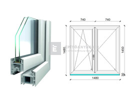 Königablak Veka 70 AD 2r üv NY-BNY 150x150 cm bal fehér kétszárnyú váltószárnyas ablak