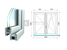 Königablak Veka 70 AD 2r üv NY-BNY 150x150 cm jobb fehér kétszárnyú váltószárnyas ablak