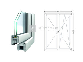 Königablak Veka 70 AD 2r üv NY-BNY 150x210 cm jobb fehér kétszárnyú váltószárnyas erkélyajtó