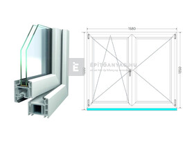 Königablak Veka 70 AD 2r üv NY-BNY 160x140 cm bal fehér kétszárnyú váltószárnyas ablak