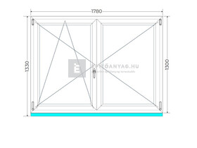 Königablak Veka 70 AD 2r üv NY-BNY 180x135 cm bal fehér kétszárnyú váltószárnyas ablak