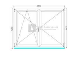 Königablak Veka 70 AD 2r üv NY-BNY 180x145 cm bal fehér kétszárnyú váltószárnyas ablak