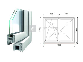 Königablak Veka 70 AD 2r üv NY-BNY 180x150 cm bal fehér kétszárnyú váltószárnyas ablak