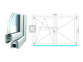 Königablak Veka 70 AD 2r üv NY-BNY 210x145 cm bal fehér kétszárnyú váltószárnyas ablak