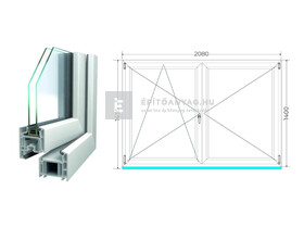 Königablak Veka 70 AD 2r üv NY-BNY 210x145 cm bal fehér kétszárnyú váltószárnyas ablak Königablak Veka 70 AD 2r üv NY-BNY 210x145 cm bal fehér kétszárnyú váltószárnyas ablak