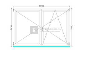 Königablak Veka 70 AD 2r üv NY-BNY 210x145 cm jobb fehér kétszárnyú váltószárnyas ablak