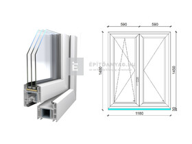 Königablak Veka 70 AD 3r üv NY-BNY 120x150 cm bal fehér kétszárnyú váltószárnyas ablak