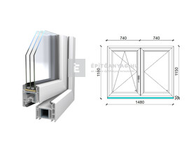 Königablak Veka 70 AD 3r üv NY-BNY 150x120 cm bal fehér kétszárnyú váltószárnyas ablak