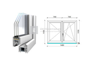 Königablak Veka 70 AD 3r üv NY-BNY 150x120 cm jobb fehér kétszárnyú váltószárnyas ablak