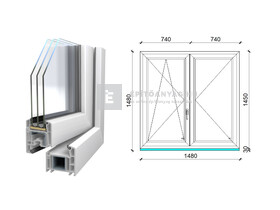 Königablak Veka 70 AD 3r üv NY-BNY 150x150 cm bal fehér kétszárnyú váltószárnyas ablak