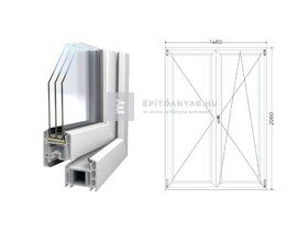 Königablak Veka 70 AD 3r üv NY-BNY 150x210 cm jobb fehér kétszárnyú váltószárnyas erkélyajtó