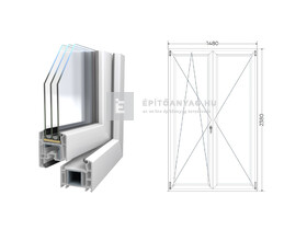 Königablak Veka 70 AD 3r üv NY-BNY 150x240 cm bal fehér kétszárnyú váltószárnyas erkélyajtó Königablak Veka 70 AD 3r üv NY-BNY 150x240 cm bal fehér kétszárnyú váltószárnyas erkélyajtó