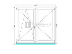 Königablak Veka 70 AD 3r üv NY-BNY 160x150 cm bal fehér kétszárnyú váltószárnyas ablak