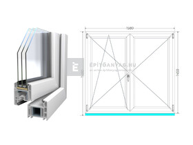 Königablak Veka 70 AD 3r üv NY-BNY 160x150 cm bal fehér kétszárnyú váltószárnyas ablak