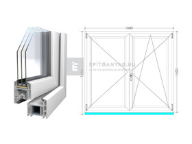 Königablak Veka 70 AD 3r üv NY-BNY 160x150 cm jobb fehér kétszárnyú váltószárnyas ablak