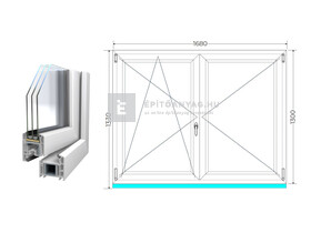Königablak Veka 70 AD 3r üv NY-BNY 170x135 cm bal fehér kétszárnyú váltószárnyas ablak