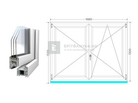 Königablak Veka 70 AD 3r üv NY-BNY 170x135 cm jobb fehér kétszárnyú váltószárnyas ablak